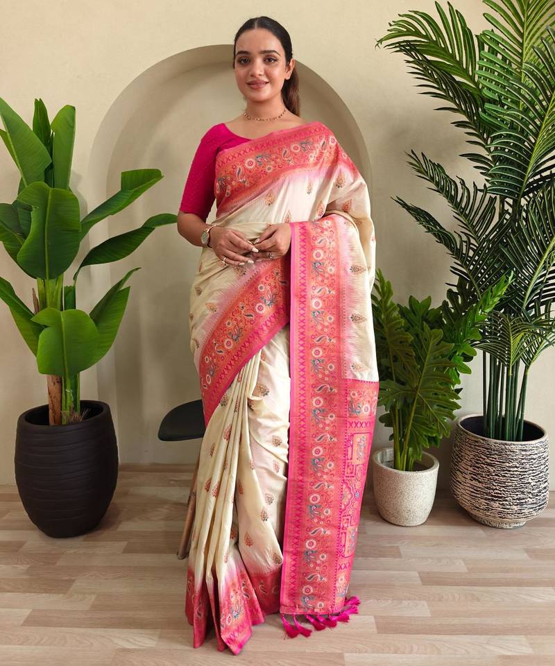White art silk  woven saree