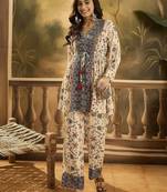 Floral printed v-neck tunic & trousers co-ord set
