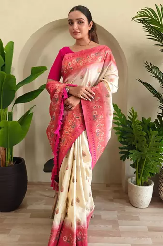 White art silk  woven saree