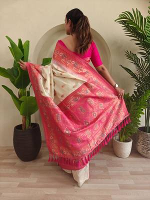White art silk  woven saree 3
