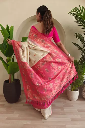 White art silk  woven saree