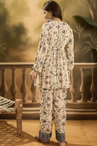 Floral printed v-neck tunic & trousers co-ord set