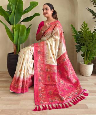 White art silk  woven saree 4