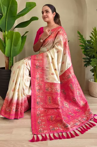 White art silk  woven saree
