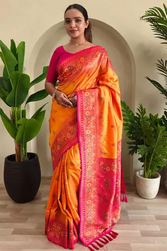 Yellow art silk  woven saree