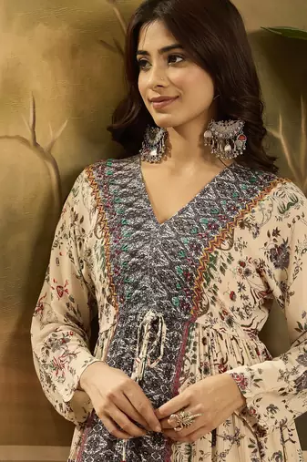 Floral printed v-neck tunic & trousers co-ord set