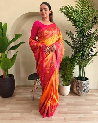 Yellow art silk  woven saree 2