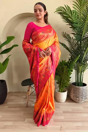 Yellow art silk  woven saree