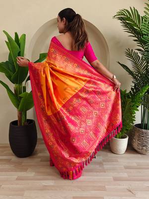 Yellow art silk  woven saree 3