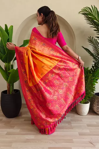Yellow art silk  woven saree