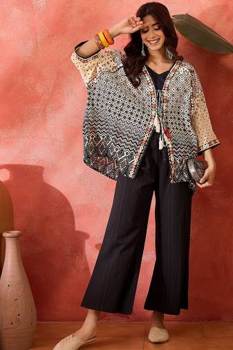 Pure cotton crop top trousers & shrug co-ords