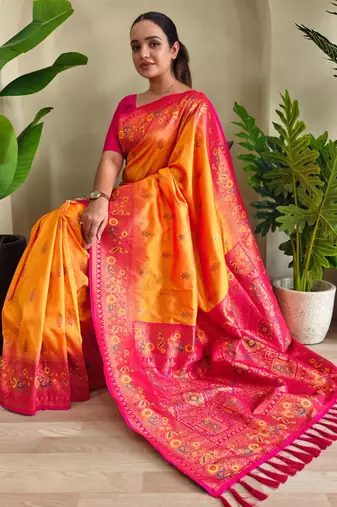 Yellow art silk  woven saree