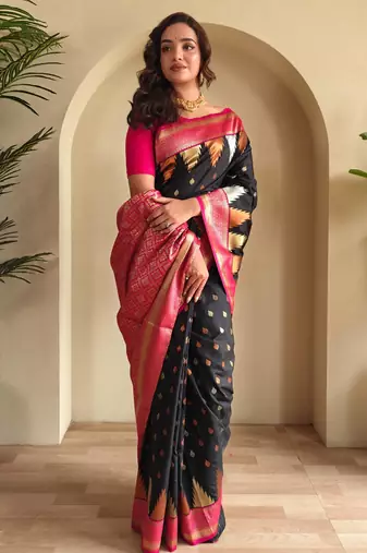 Black art silk  woven saree