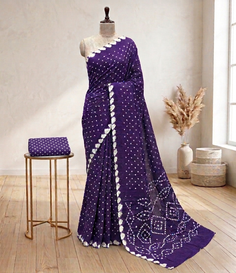 Handmade bandhani pure cotton saree