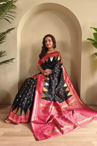 Black art silk  woven saree