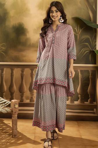 Printed pure cotton top with trouser co-ords