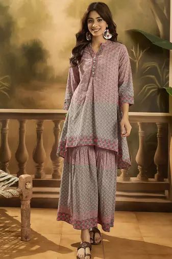 Printed pure cotton top with trouser co-ords