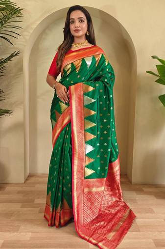 Green art silk  woven saree