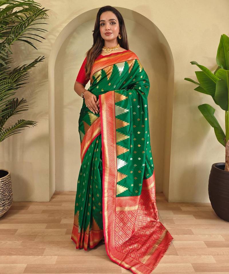 Green art silk  woven saree