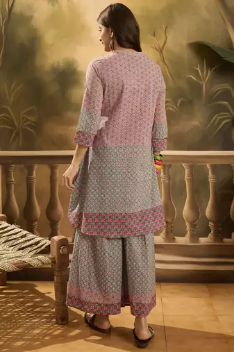 Printed pure cotton top with trouser co-ords
