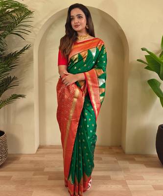 Green art silk  woven saree 2