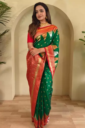 Green art silk  woven saree
