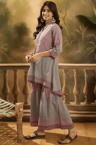 Printed pure cotton top with trouser co-ords