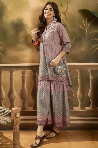 Printed pure cotton top with trouser co-ords