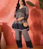 Printed v-neck top with trouser co-ords