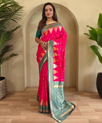 Hot pink art silk  woven saree 1