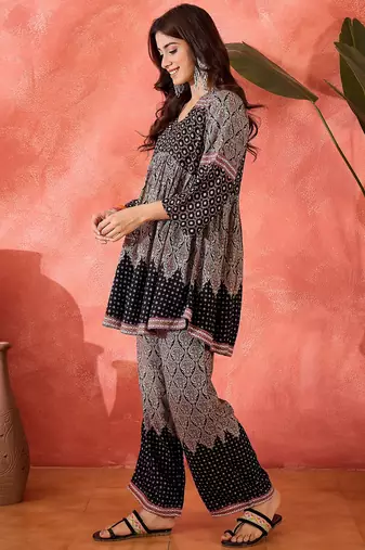 Printed v-neck top with trouser co-ords