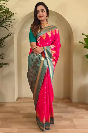 Hot pink art silk  woven saree