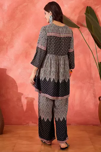 Printed v-neck top with trouser co-ords