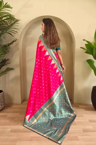 Hot pink art silk  woven saree
