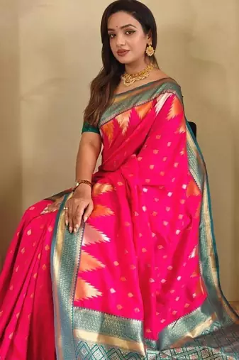 Hot pink art silk  woven saree