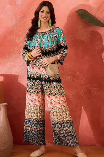 Floral printed top & trousers co-ord set