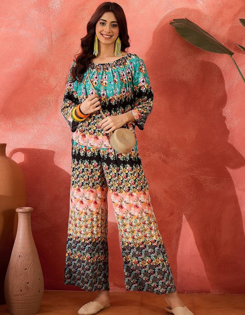 Floral printed top & trousers co-ord set
