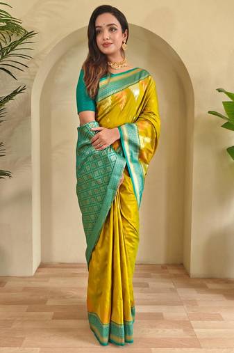 Lemon art silk  woven saree