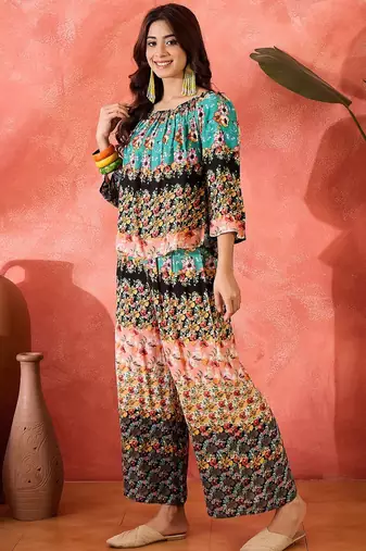 Floral printed top & trousers co-ord set