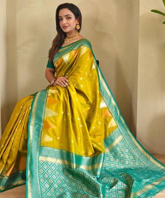 Lemon art silk  woven saree 4