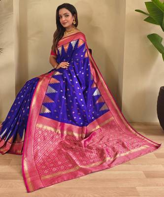 Magenta art silk  woven saree 4