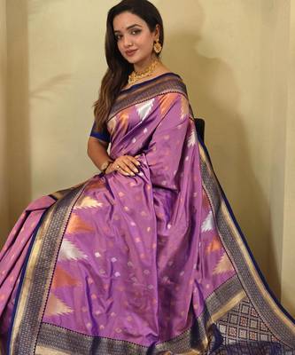 Onion pink art silk  woven saree 4