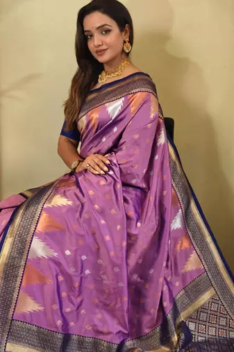 Onion pink art silk  woven saree