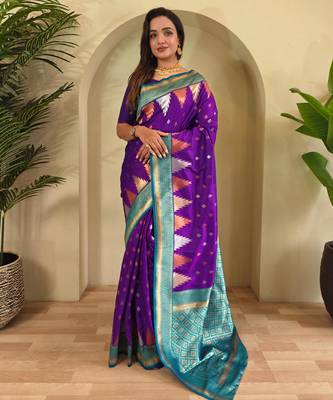 Purple art silk  woven saree 1