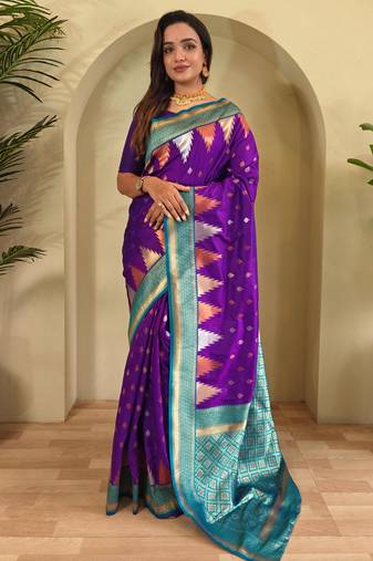 Purple art silk  woven saree
