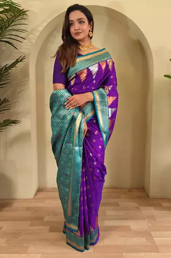 Purple art silk  woven saree