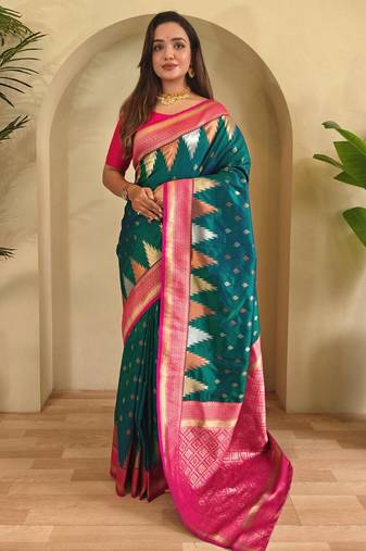 Teal art silk  woven saree