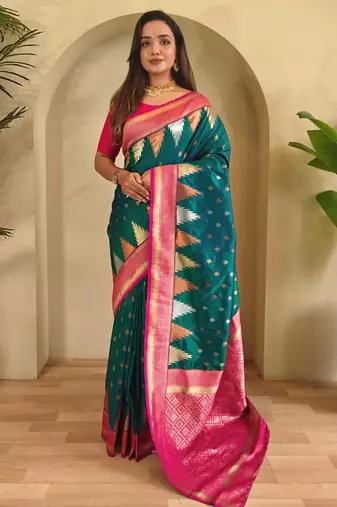 Teal art silk  woven saree