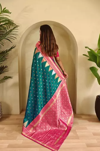 Teal art silk  woven saree