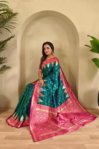 Teal art silk  woven saree